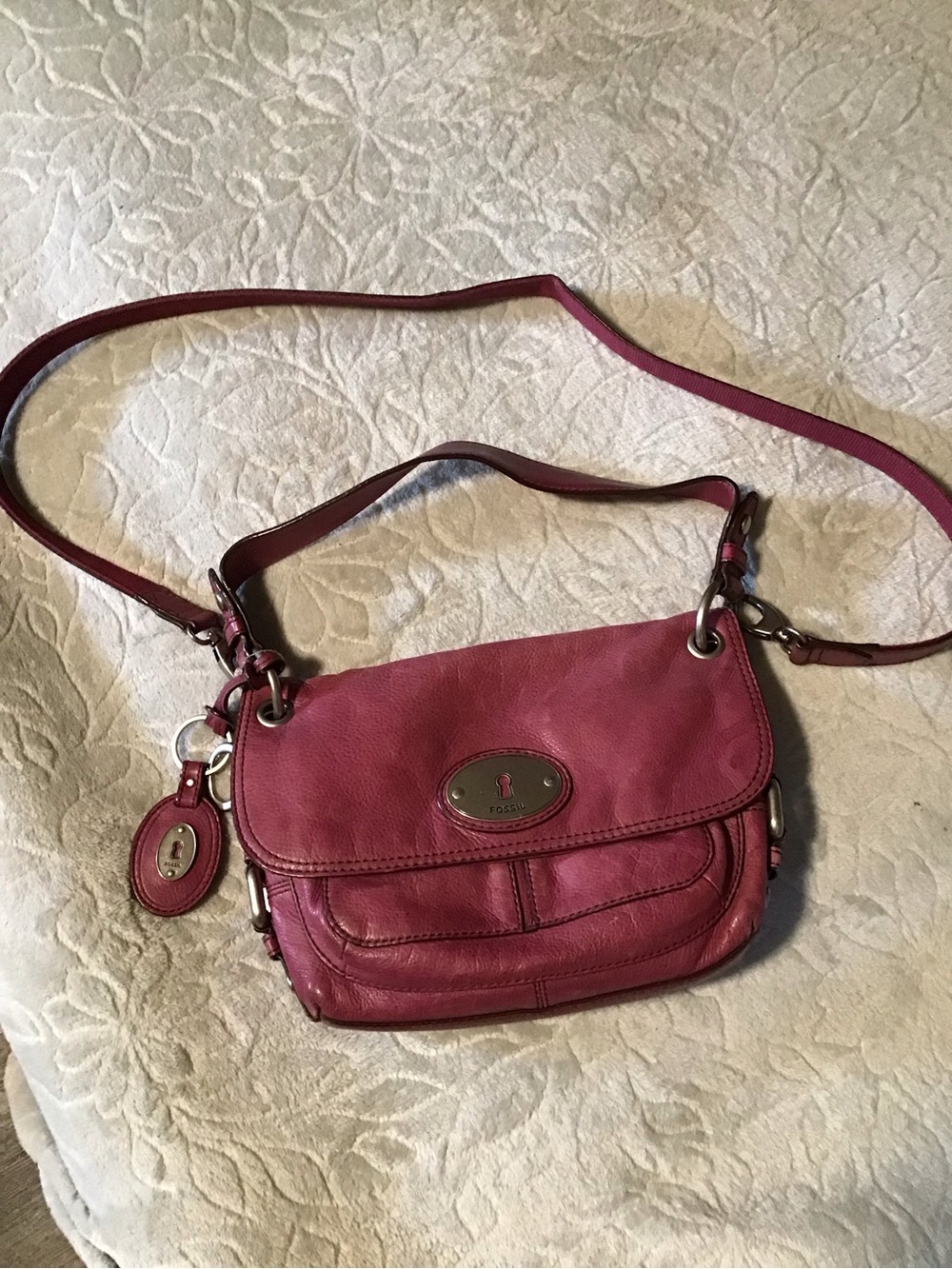 Fossil Raspberry Leather Crossbody Bag
